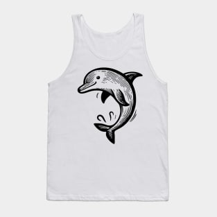 Stick Figure of a Dolphin in Black Ink Tank Top